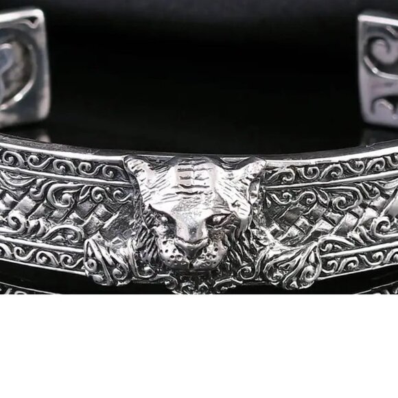 Sterling Silver Lion Cuff Bracelet (7.25 inches)